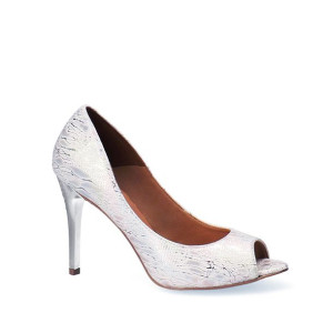 Czółenka białe w multikolorowy wzór peep toe 38