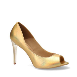 Czółenka złote holograficzne peep toe 37