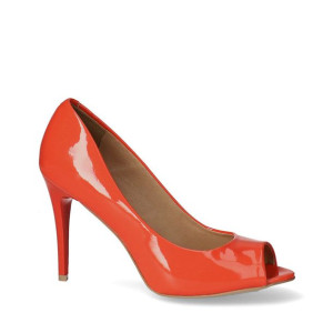 Czółenka koralowe peep toe na szpilce 37