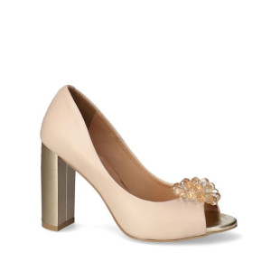Czółenka beżowe peep toe z ozdobą 37