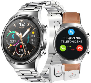 Smartwatch Giewont GW440-6 Srebrny + Pasek Brązowy Skórzany