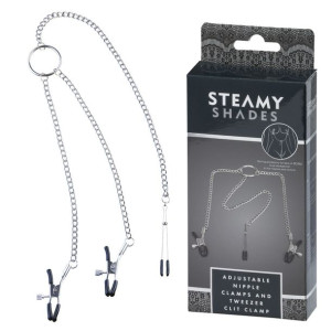 Steamy Shades Adjustable Nipple Clamps And Tweezer Clit Clamp