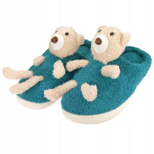 Kapcie ciepłe miękkie plusz damskie miś Teddy niebieskie 38-39