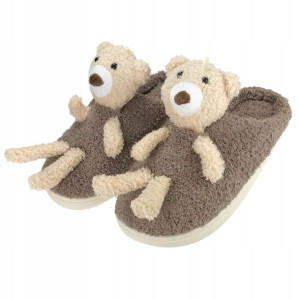 Kapcie ciepłe miękkie plusz damskie miś Teddy beżowe 38-39