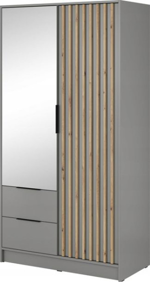 Szafa z lustrem KELLY 105 cm szuflady lamele szara