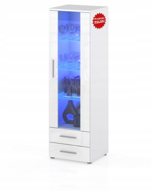 Witryna Komoda Słupek 60 Cm Biały Połysk Led Gratis