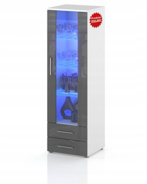 Witryna Komoda Słupek 60 Cm Szary Połysk Led Gratis