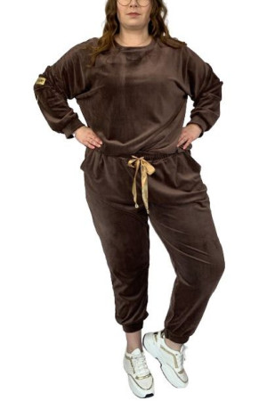 Komplet Dresowy Welurowy Plus Size Luxury Brązowe Uni