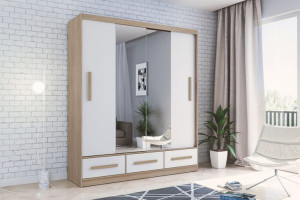 SZAFA CORTI 01 przesuwna 203x216x61 styl scandiboho z szufladami i lustrem
