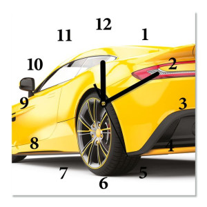 Zegar z bezpiecznego szkła ŻÓŁTE AUTO 30X30