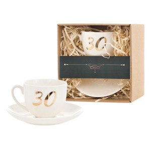 FILIŻANKA 220 ML ZE SPODKIEM W PUDEŁKU - np na 30 urodziny