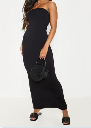 PRETTYLITTLETHING czarna sukienka maxi wiskoza 36