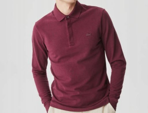 Bluzka polo Lacoste długi rękaw bawełna bordo