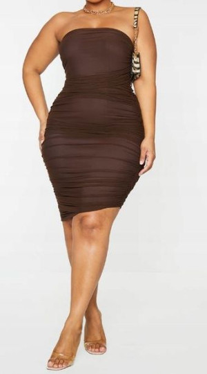 PrettyLittleThing brąz mini sukienka marszczenia54