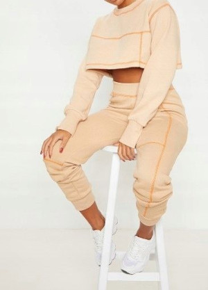 PrettyLittleThing beżowy komplet spodnie bluza 38