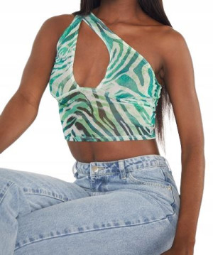 PRETTYLITTLETHING ZIELONY siateczkowy crop top 40