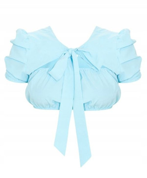 PrettyLittleThing niebieski crop top z wiązaniemXL