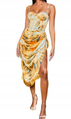 PrettyLittleThing żółty gorsetowy top tie dye 38