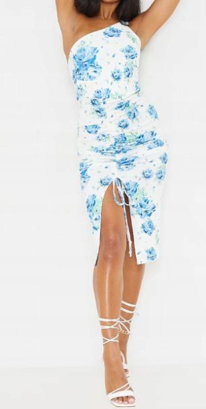PrettyLittleThing asymetryczna sukienka kwiaty 36