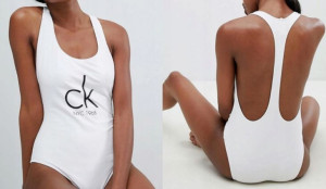 Biały strój kąpielowy z logo Calvin Klein S
