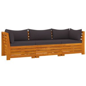 3-osobowa sofa ogrodowa z poduszkami, lite drewno akacjowe