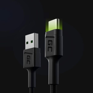 Green Cell Ray - Kabel Przewód USB - USB-C 120cm z zielonym podświetleniem