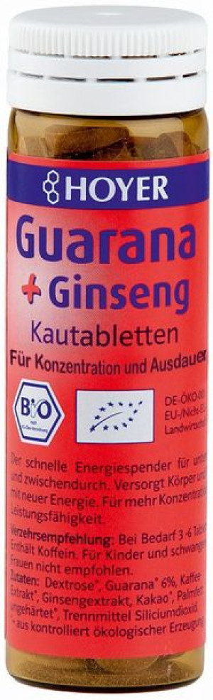Tabletki Do Żucia Guarana + Żeń-szeń Bio 30 G (60 Sztuk) - Hoyer
