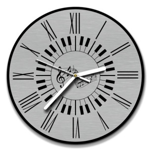 zegar ścienny stal inox śr. 30cm grafika muzyka