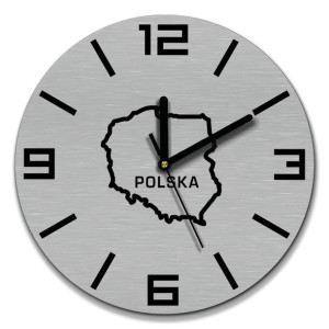 zegar ścienny stal inox śr. 30cm mapa Polski