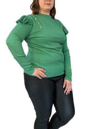 Prążkoana Bluzka Z Długim Rękawem Plus Size Zielona Uni