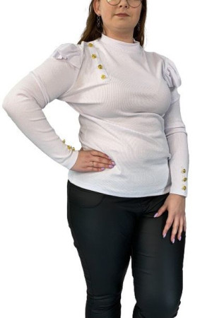 Prążkoana Bluzka Z Długim Rękawem Plus Size Biała Uni