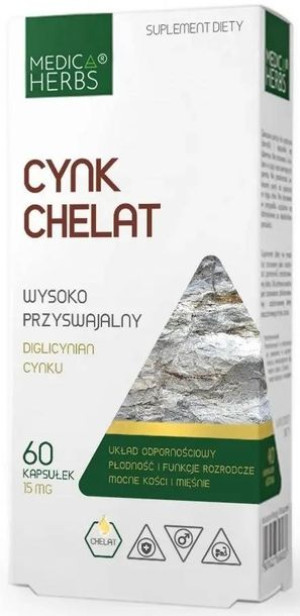 Cynk Chelat (diglycynian cynku) 15mg 60 kaps. - suplement diety Medica Herb