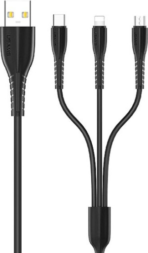 Kabel USAMS U35 3w1 1m 2A Fast Charge czarny/black (lightning/microUSB/USB-