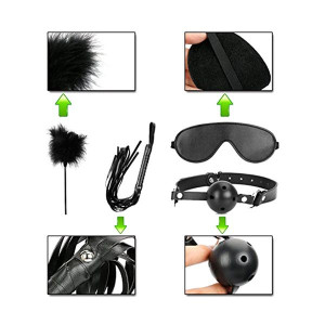 BDSM - zestaw bondage skórzano futrzany 10 elementów
