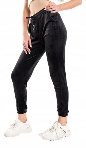 Spodnie Damskie Dresowe Welurowe Dres Czarny L/XL