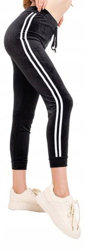 Spodnie Damskie Dresowe Welurowe Dres Lampas L/XL