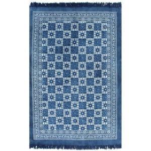 Dywan typu kilim, bawełna, 120 x 180 cm, niebieski ze wzorem