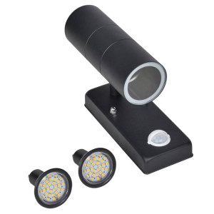 Lampa ścienna LED stal nierdzewna kształt cylindra z czujnikiem czarna