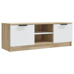 Szafka pod telewizor, biel i dąb sonoma, 102x35x36,5 cm