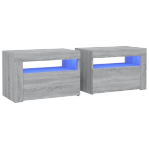 Szafki nocne z LED, 2 szt., szary dąb sonoma, 60x35x40 cm