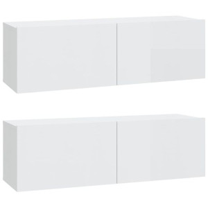 Szafki ścienne pod TV, 2 szt, biel, wysoki połysk, 100x30x30 cm