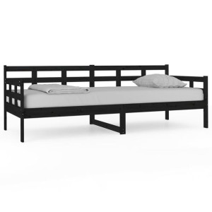 Łóżko dzienne, czarne, lite drewno sosnowe, 80x200 cm