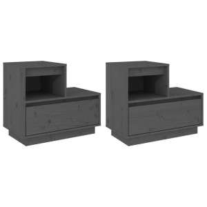 Szafki nocne, 2 szt., szare, 60x34x51 cm, lite drewno sosnowe