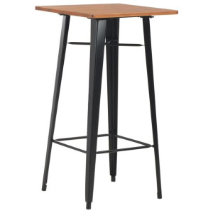 Stolik barowy, czarny, 60x60x108 cm, lite drewno sosnowe i stal
