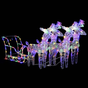 Dekoracja świąteczna – renifery z saniami, 240 LED, akrylowa