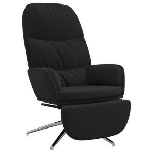 Fotel z podnóżkiem, czarny, sztuczna skóra zamszowa