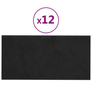 Panele ścienne, 12 szt., czarne, 30x15 cm, aksamitne