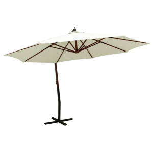 Parasol wiszący na drewnianym słupku, 350 cm, piaskowa biel