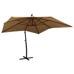 Wiszący parasol na drewnianym słupku, 300 cm, kolor taupe
