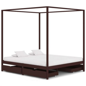 Rama łóżka z 4 szufladami, ciemny brąz, sosna, 180 x 200 cm